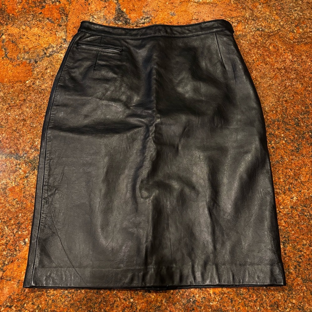 Vintage Rem Garson Pencil Skirt Womens 8 Black Leather Lined Pocket Buttery soft